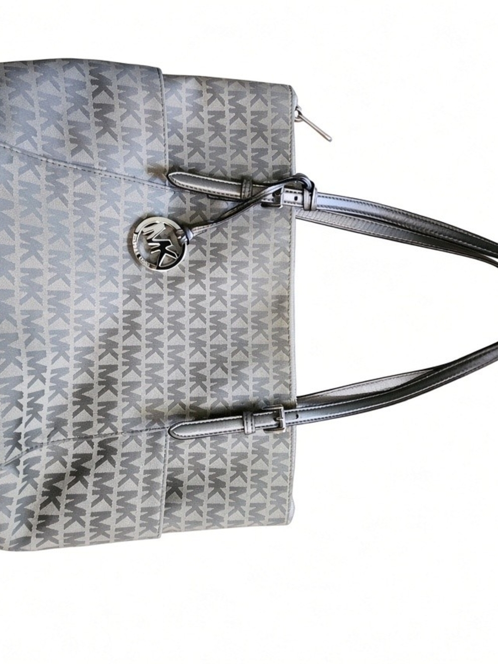 Michael Kors Gray Monogram MK Tote with Logo Charm